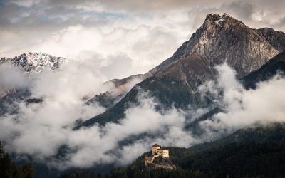 Scenic view of snowcapped mountains against sky