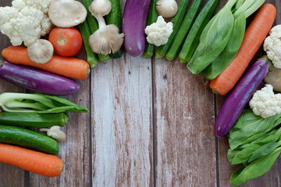 High angle view of vegetables on table