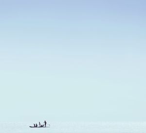 People in sea against clear sky