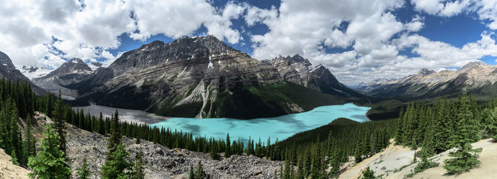 Panoramic view of snowcapped mountains against sky