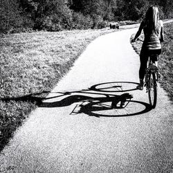 Man riding bicycle on road