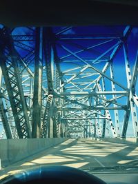 Close-up of bridge against blue sky