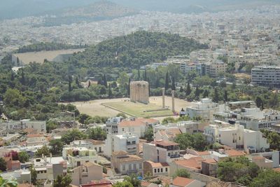 High angle view of cityscape against sky