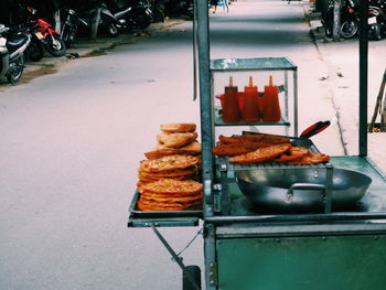 Close-up of meat on barbecue grill. street food