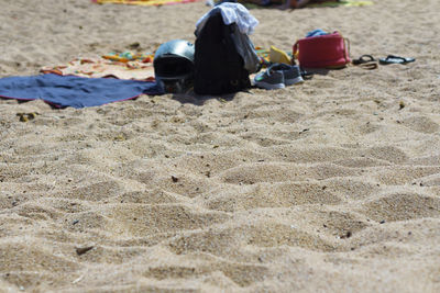 Lounge chairs and sand on beach