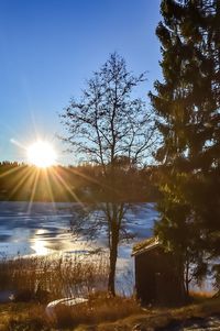 Scenic view of lake against sky during sunset