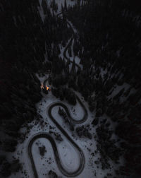 High angle view of snow on road