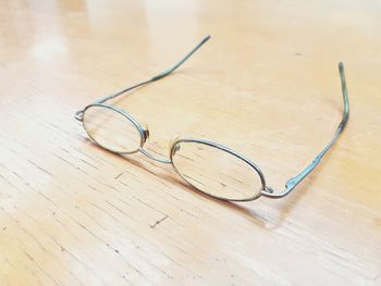 High angle view of eyeglasses on table