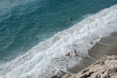 High angle view of people on beach