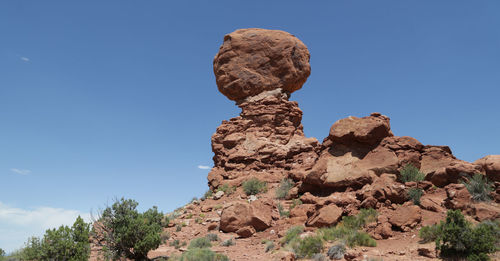 Low angle view of rock formation against sky