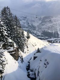 Scenic view of snow covered mountains against sky