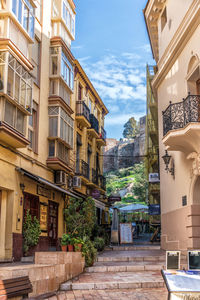 Buildings in town against sky