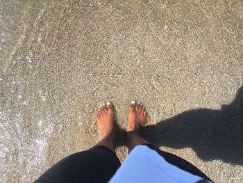 Low section of woman standing in water