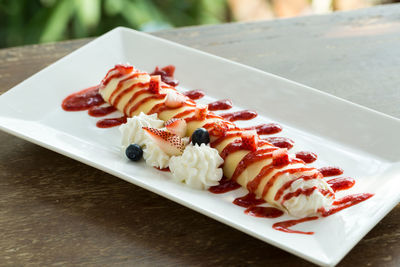 Close-up of dessert in plate on table