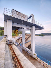 Dam bridge lift on railways. dam building and device for daily service. bridge road on orlik dam