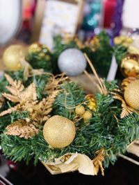 High angle view of christmas decorations on plant