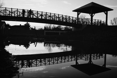 Silhouette swimming pool against sky