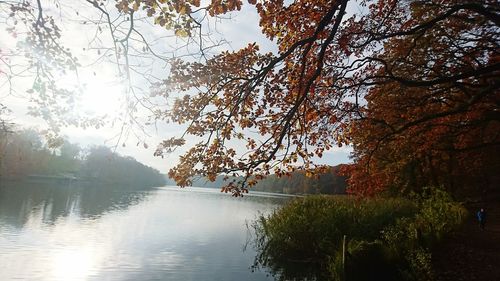 Scenic view of lake against sky at sunset