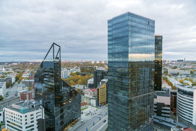 View from above of modern glass towers in talinn city center