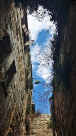 Low angle view of old building against cloudy sky