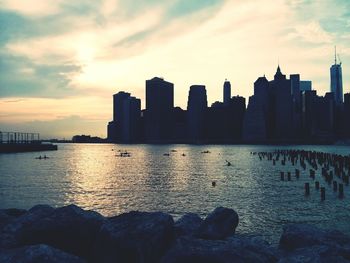 City skyline at sunset