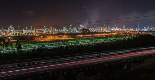 Light trails on road at night