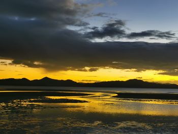 Scenic view of lake against sky during sunset