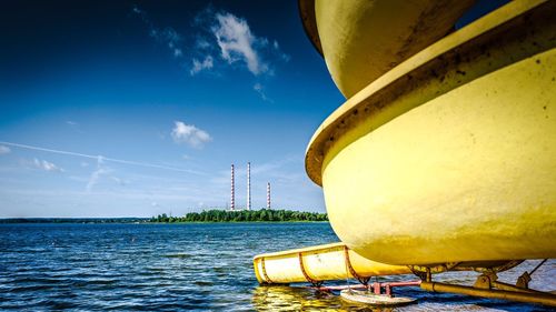 Boat in sea against sky