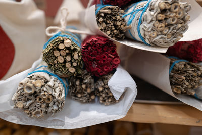 Close-up of christmas decorations on table