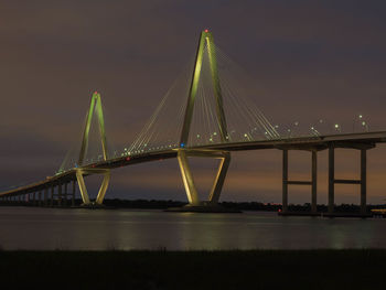 View of suspension bridge at night