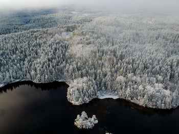 Aerial view of frozen river