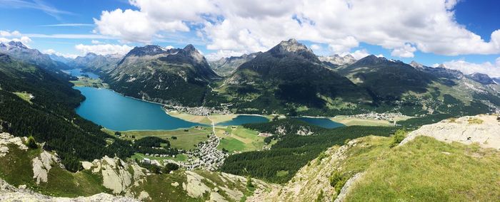 Panoramic view of landscape and mountains against sky