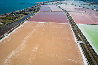 Aerial view of the salt pan in margherita di savoia, unesco heritage from above, apulia