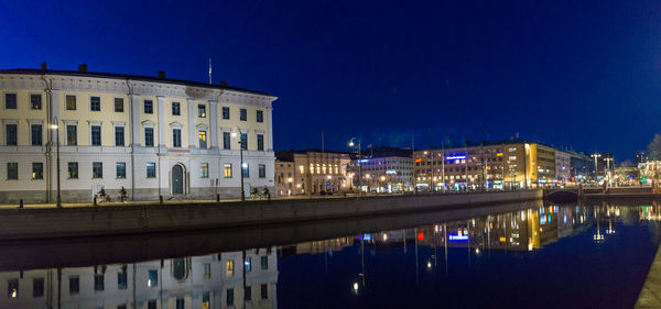 Reflection of buildings in city at night