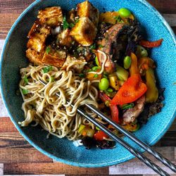 High angle view of meal served in plate