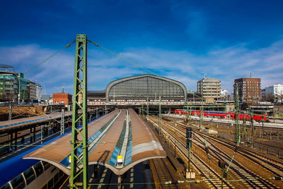 Red train at the hamburg railway central station