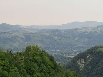 High angle view of mountains against sky