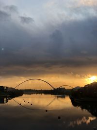 Scenic view of lake against sky during sunset