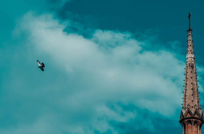 Low angle view of bird flying in sky