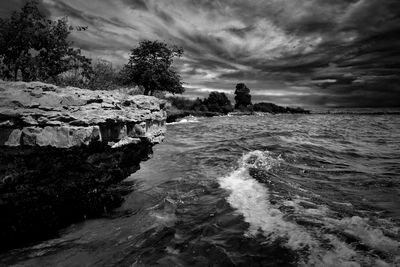 Scenic view of sea against cloudy sky