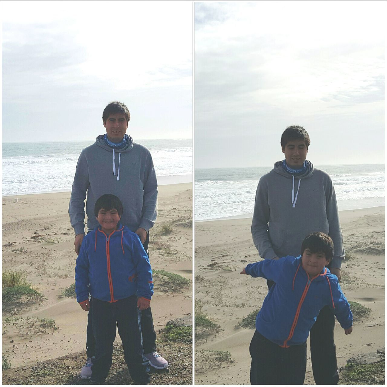 sea, beach, horizon over water, lifestyles, water, leisure activity, casual clothing, sky, shore, togetherness, childhood, person, bonding, full length, standing, love, boys