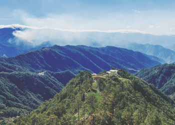 High angle view of mountains against sky