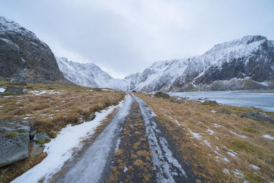 Scenic view of snowcapped mountains against sky