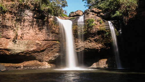 Low angle view of waterfall