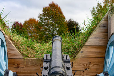 A revoluationay war era cannon looking out from general muhlenberg's brigade redoubt in valley forge