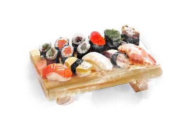 High angle view of sushi in plate against white background