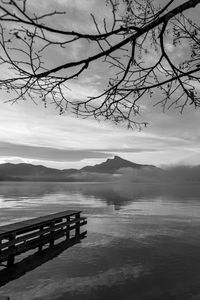 Scenic view of lake against cloudy sky