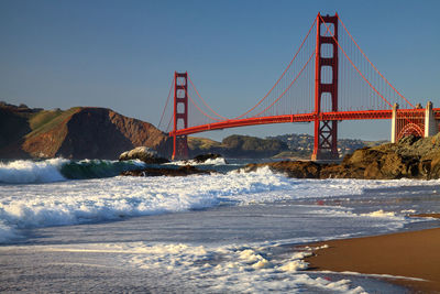 Golden gate bridge against clear sky