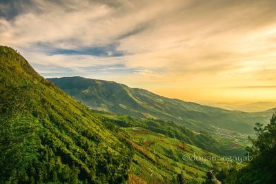 Scenic view of landscape against sky during sunset