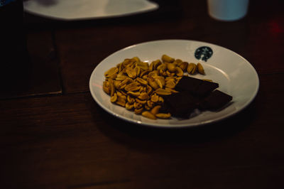 High angle view of breakfast served on table